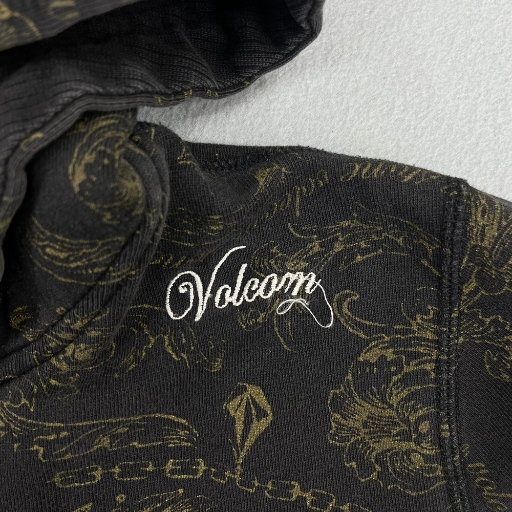 Volcom‎ Stone Kids Zip Up Hoodie Black Gold Filigree Logo Print Size Large - Picture 5 of 13